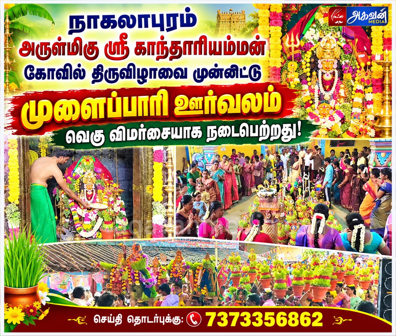 ஸ்ரீ காந்தாரியம்மன் கோவில் திருவிழாவை முன்னிட்டு முளைப்பாரி ஊர்வலம் வெகு விமர்சையாக நடைபெற்றது!
